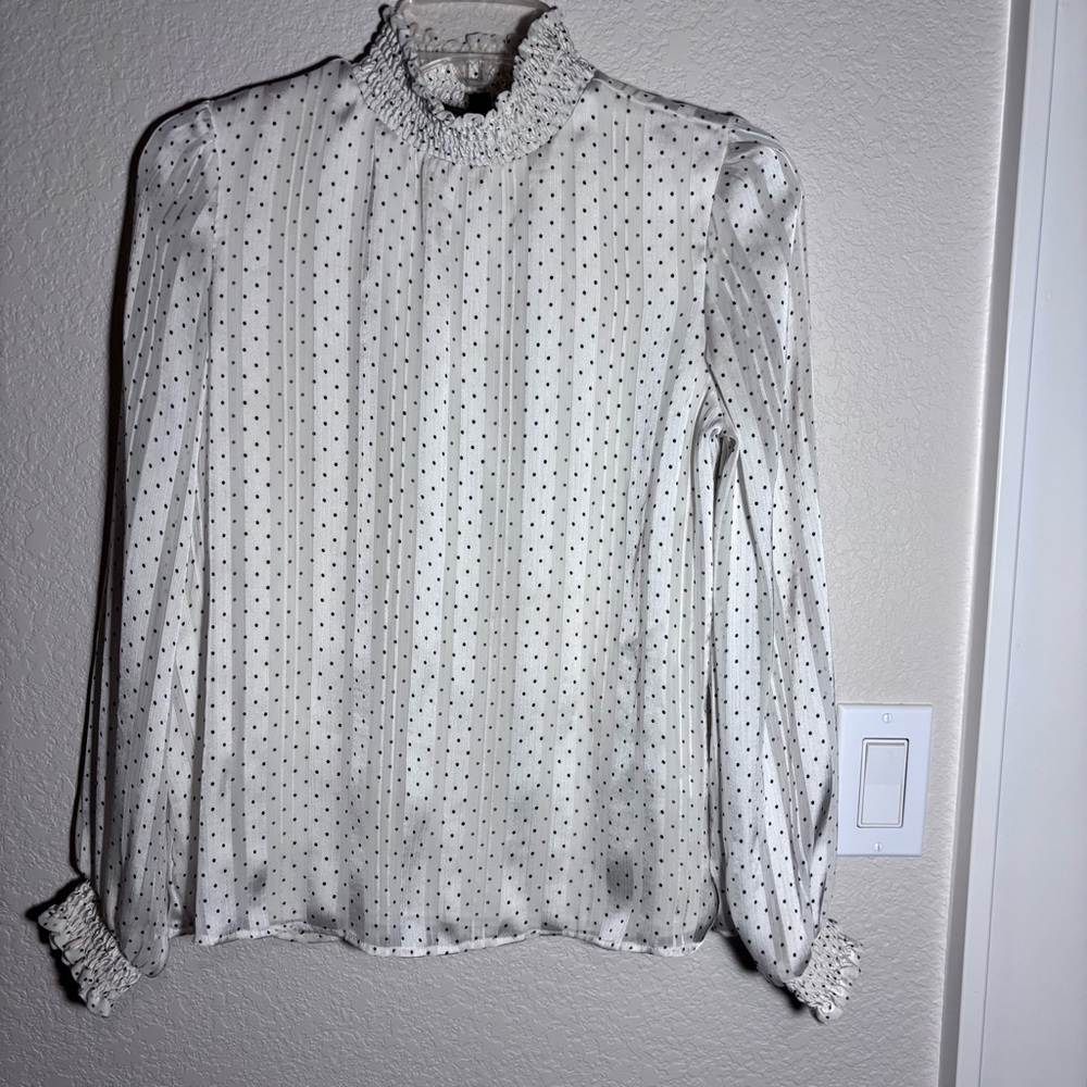 Sara Michelle Cream Ruffled Long Sleeve Blouse